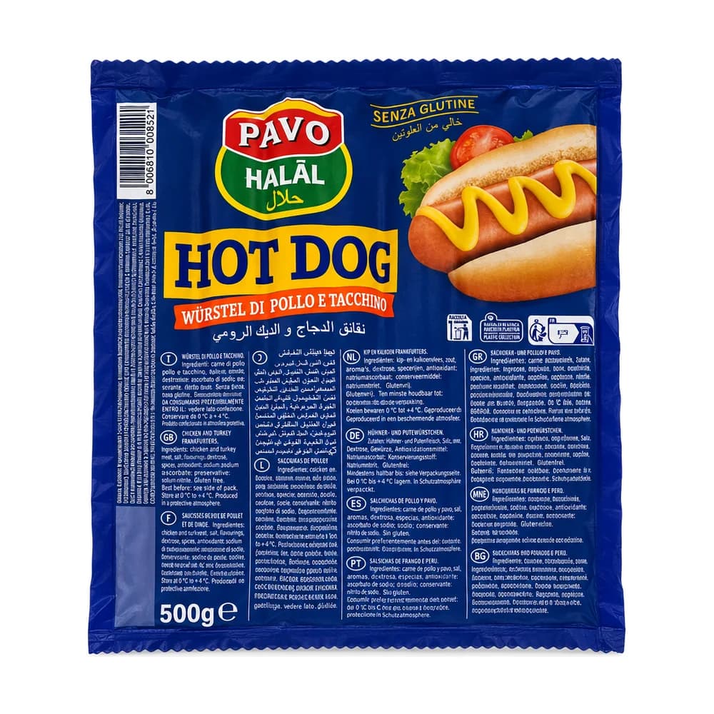 Pavo Halal Chicken & Turkey Hot Dogs 500g
