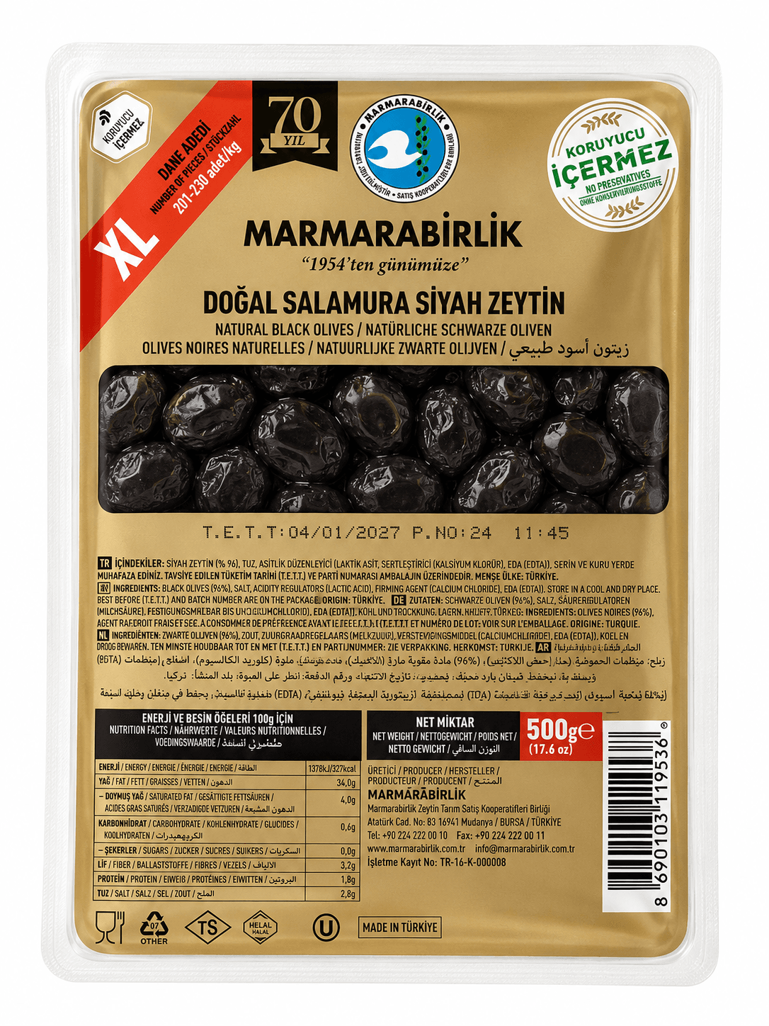 Marmarabirlik XL Natural Black Olives